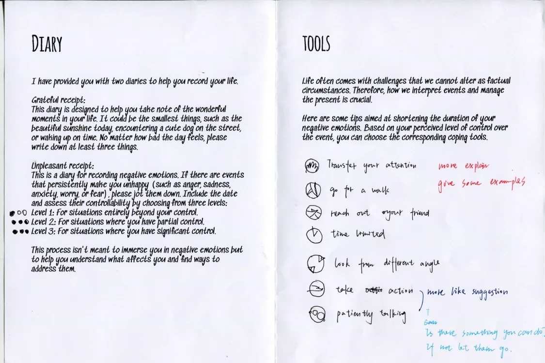 The instructions booklet, open at Diary and Tools.