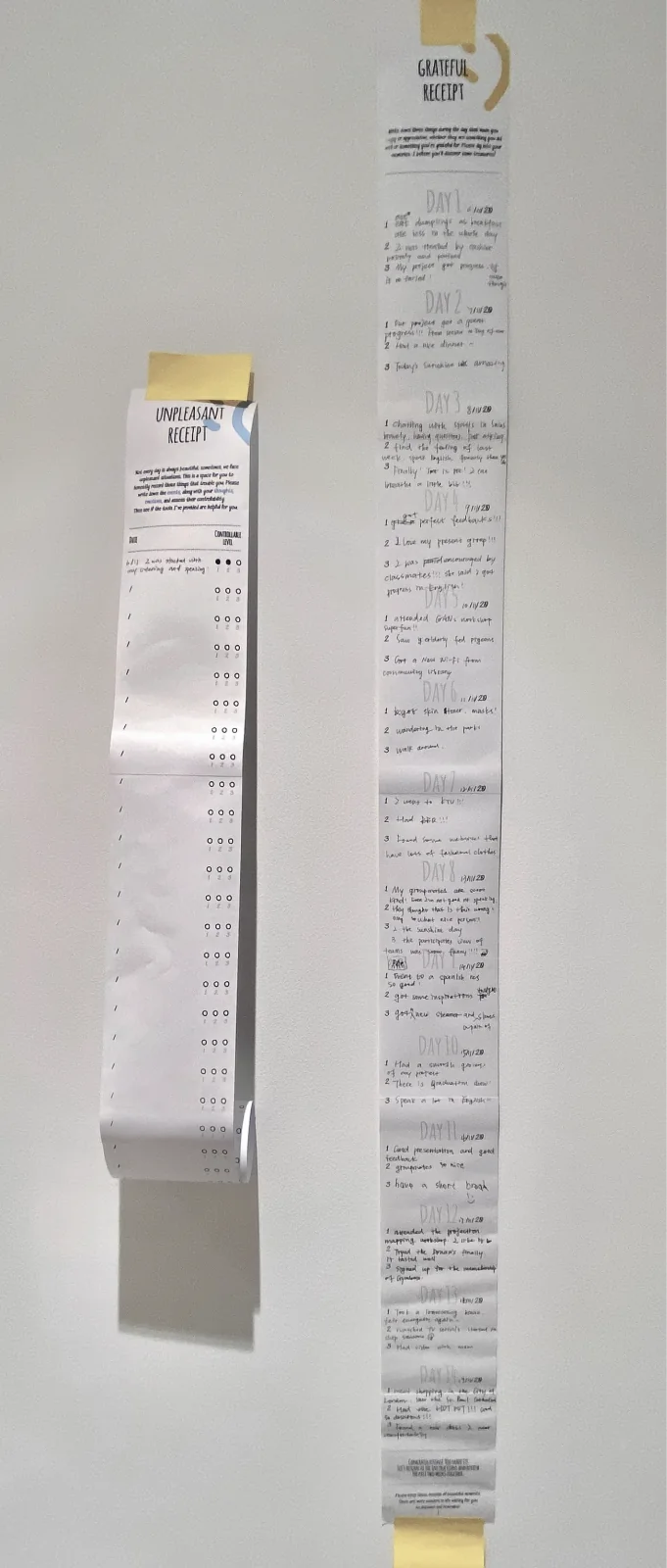 Her Unpleasant and Grateful Receipt rolls after two weeks.