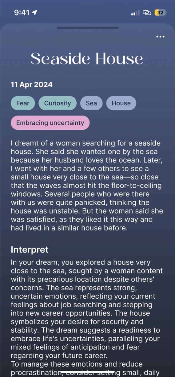 The saved dream card.