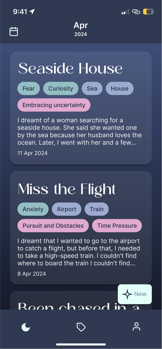 Home page with the floating New button.
