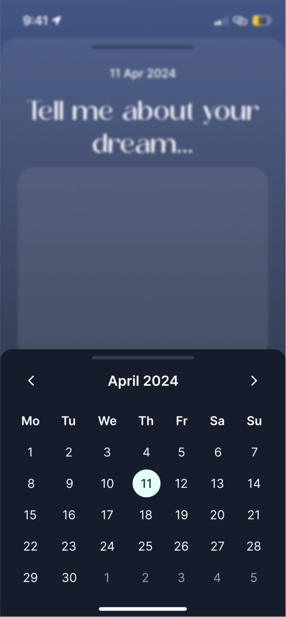 New entry with the calendar open to change the date.