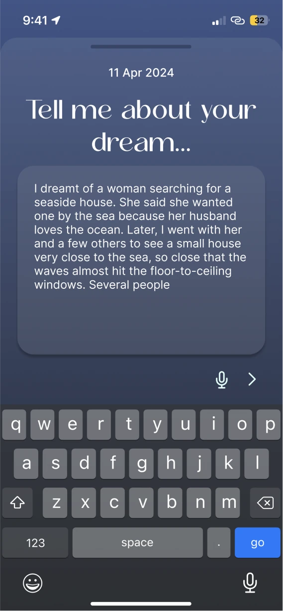 New entry with the dream typed in.