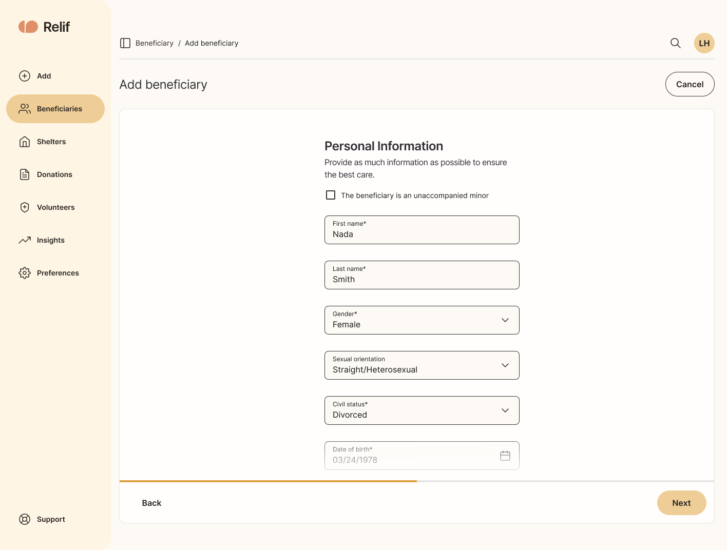 Add beneficiary form