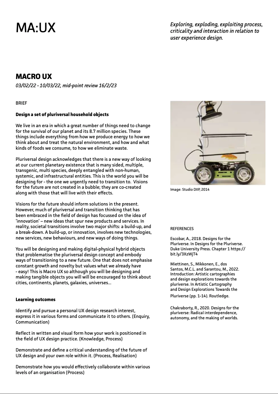 The project’s design brief.
