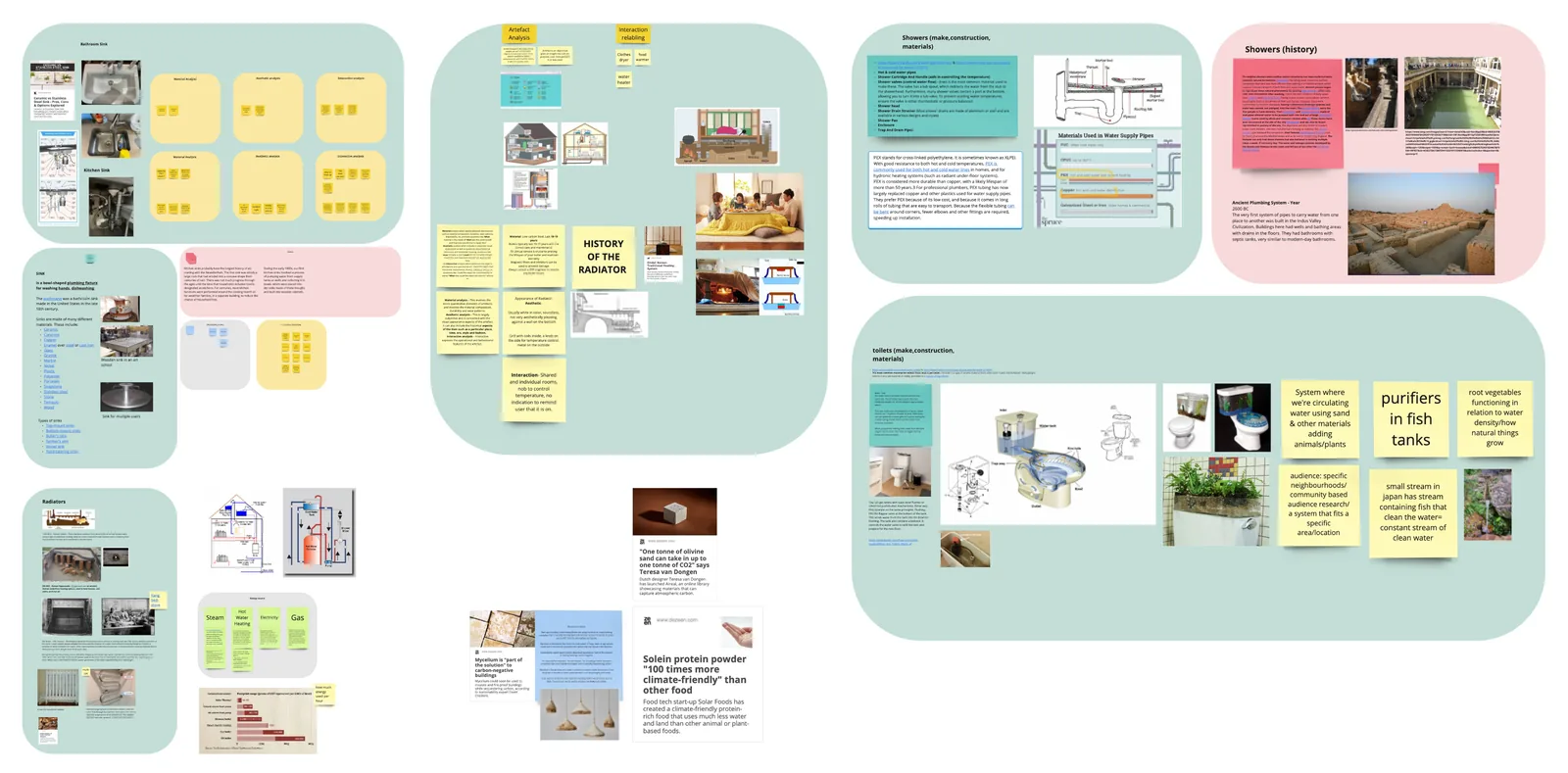 Artifact analysis board of household products and sustainable designs.