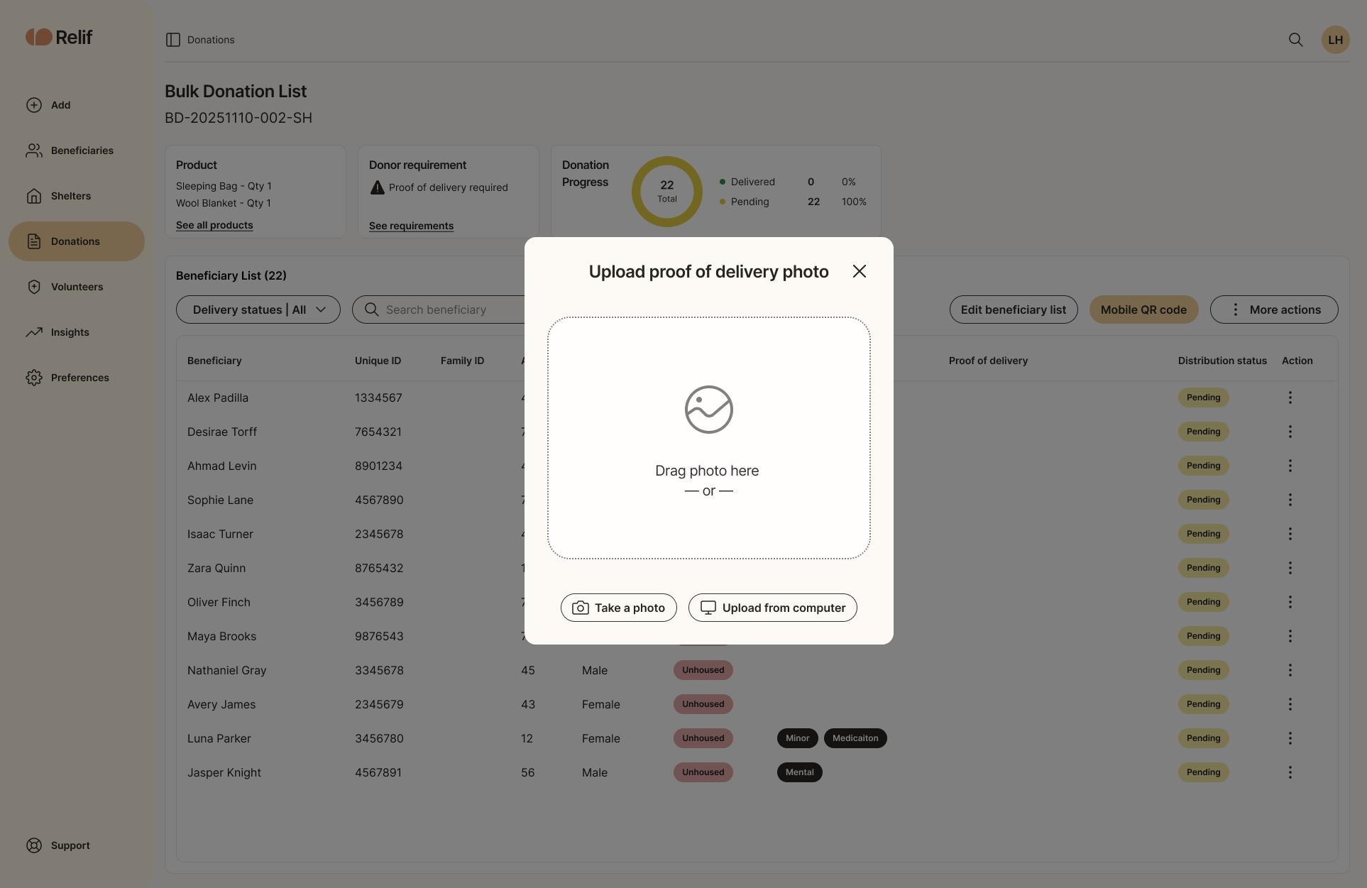 Desktop delivery actions with a QR code to continue on mobile.